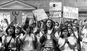LGBT protest against ROTC treatment of gays and lesbians. University of Wisconsin, 1990.